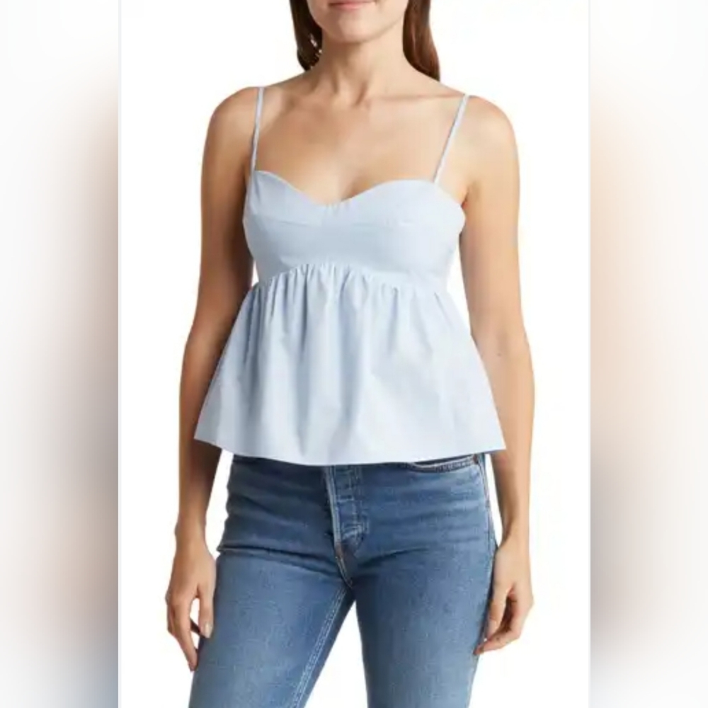 NWOT Elodie Peplum Adjustable Strap Light Blue Tank Top Size L